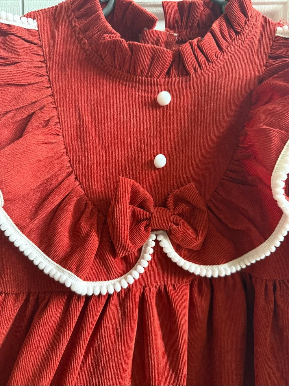 Burnt Red Orange Courdroy Dress with White Trim and Buttons 4/5T
